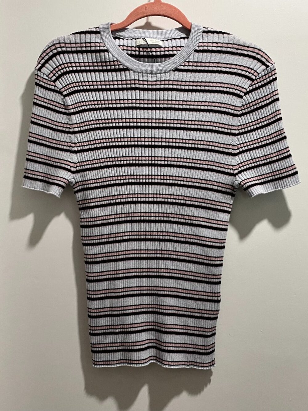 Men Zara Rib Chunky Knit Cotton Fitted Striped Retro Preppy Party Sweater Top M